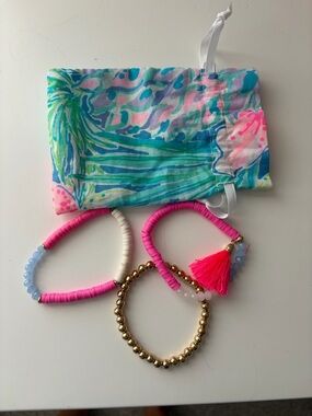 Lilly Pulitzer Beaded Bracelet Set with Pink Tassel - Multicolor